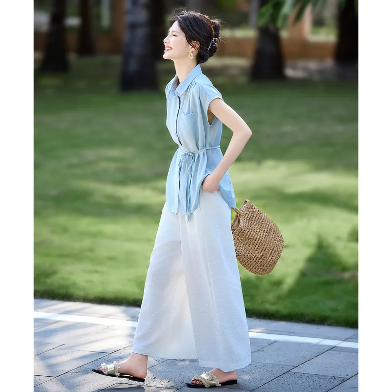 Still Quiet Casual Suit Women's Blue+White-1