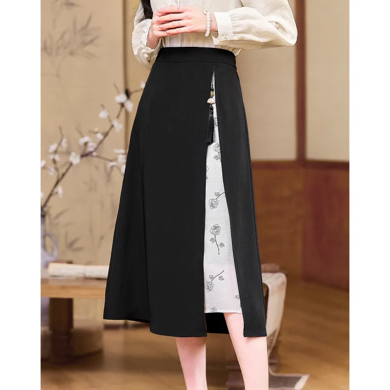 Like The Age Of Water Spring Long Sleeved Dress Loose Fit Women's Black-3
