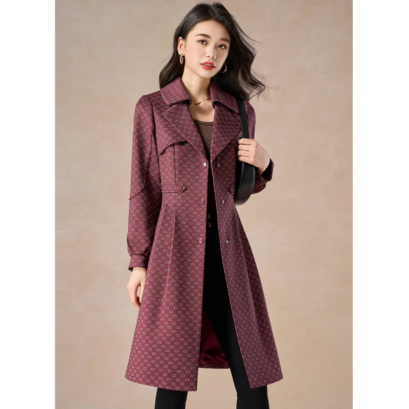 Mylan Spring Fall Trench Coat Slim Fit Women's Fuchsia-7