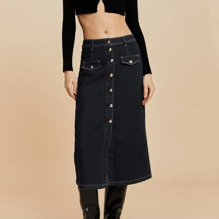 ONLY Denim Long Skirts Women's J37 1000 Washed Blue Denim 1000JEANS BLUE-3