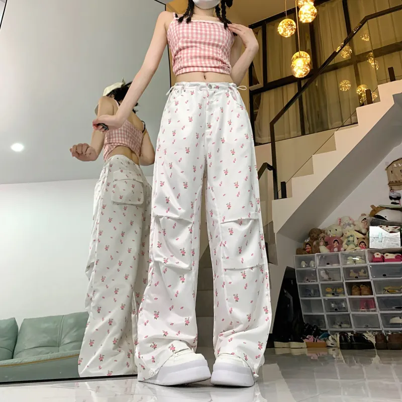 XIANSINIAO Cargo Pants Women's White Floral-1
