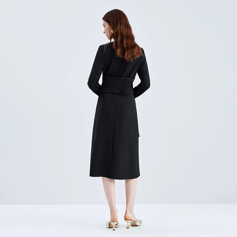 IDPAN Long Sleeved Dresses Women's Navy Blue-4