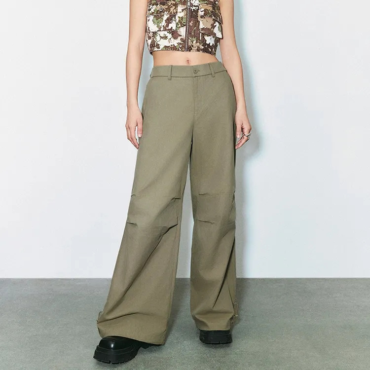 URBAN REVIVO Casual Pants Women's Khaki Green-2