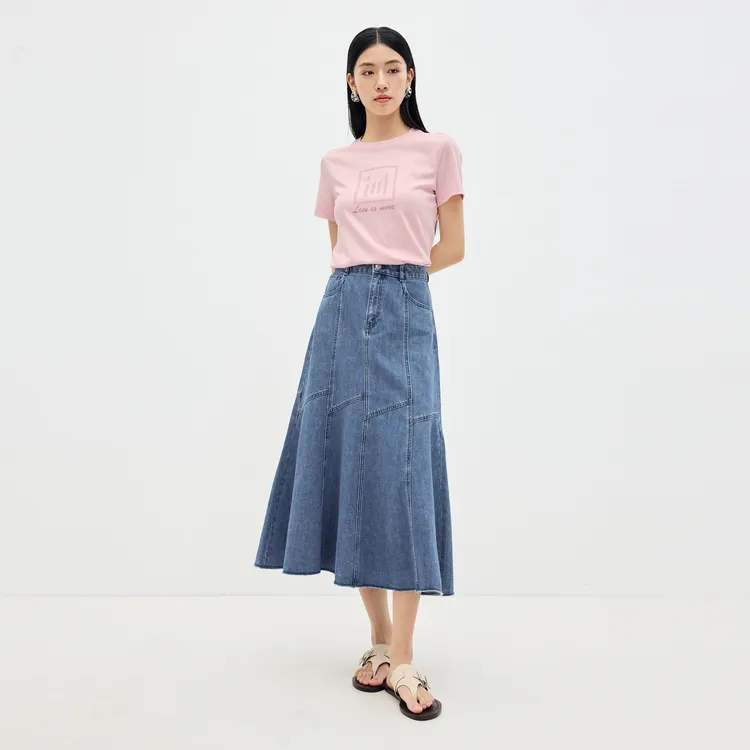 SHUIYUNJIAN Denim Long Skirt Women's-4