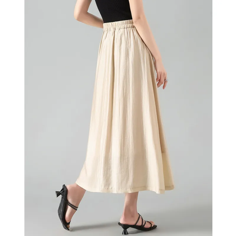 XINFEIYU Casual Long Skirts Women's Beige-4