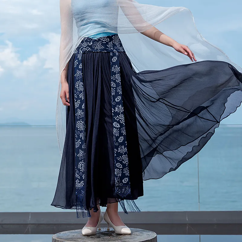 A LIFE ON THE LEFT Casual Long Skirt Women's Navy Blue-3