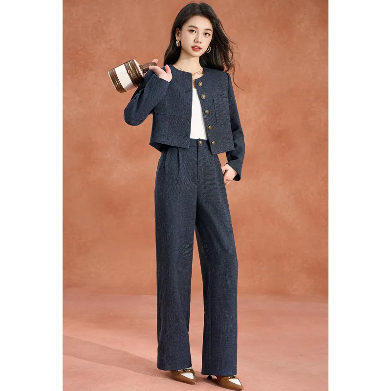 Mylan Spring, Fall Casual Suit Straight Women's Blue-2