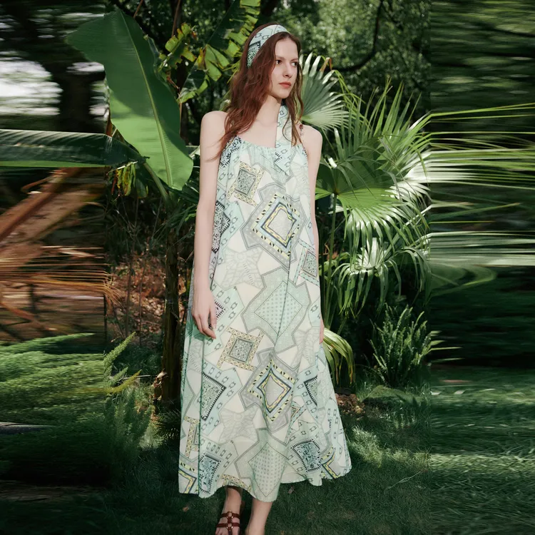 ELLE Slip Dresses Women's Blue Green-6