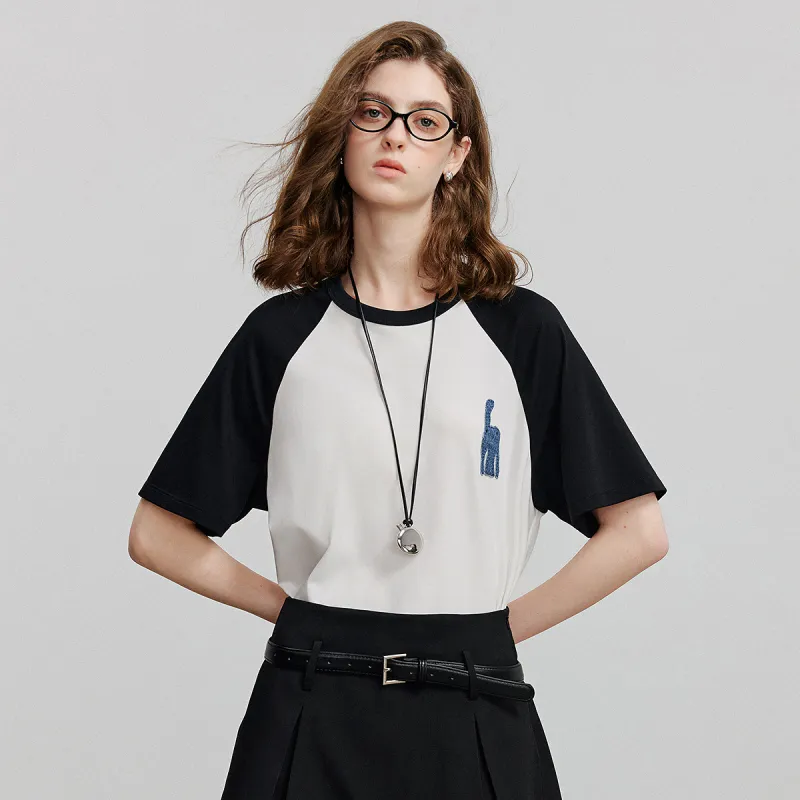 Initial Language T Shirt Women's Black White-5