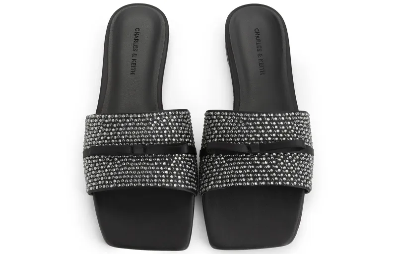CHARLES&KEITH Composite Sole Slide Slippers 1cm Women's BLACK TEXTURED Black Textured-2