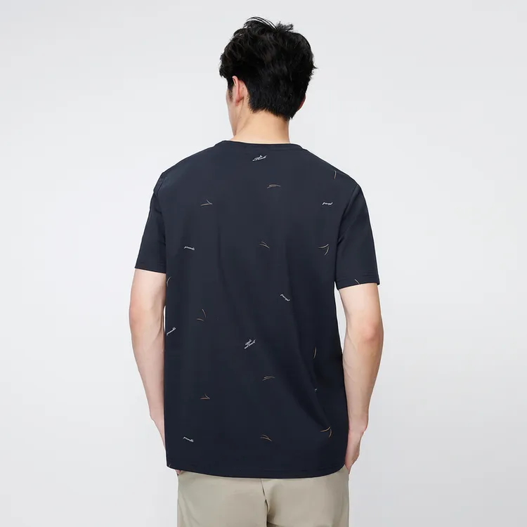 HLA T Shirts Men Navy Blue Pattern F0-2