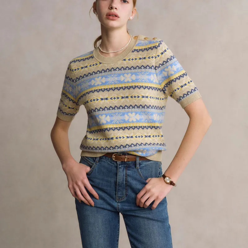 E.land Sweater Women's Light Khaki 36 L/Beige-4
