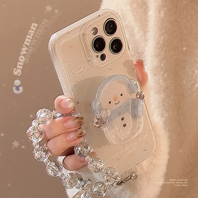 Cuttlefish Grid ABS+PC Material Winter Snowman Rocking Stand Phone Cases Compatible With Apple 16/15/14/13/12/11-4