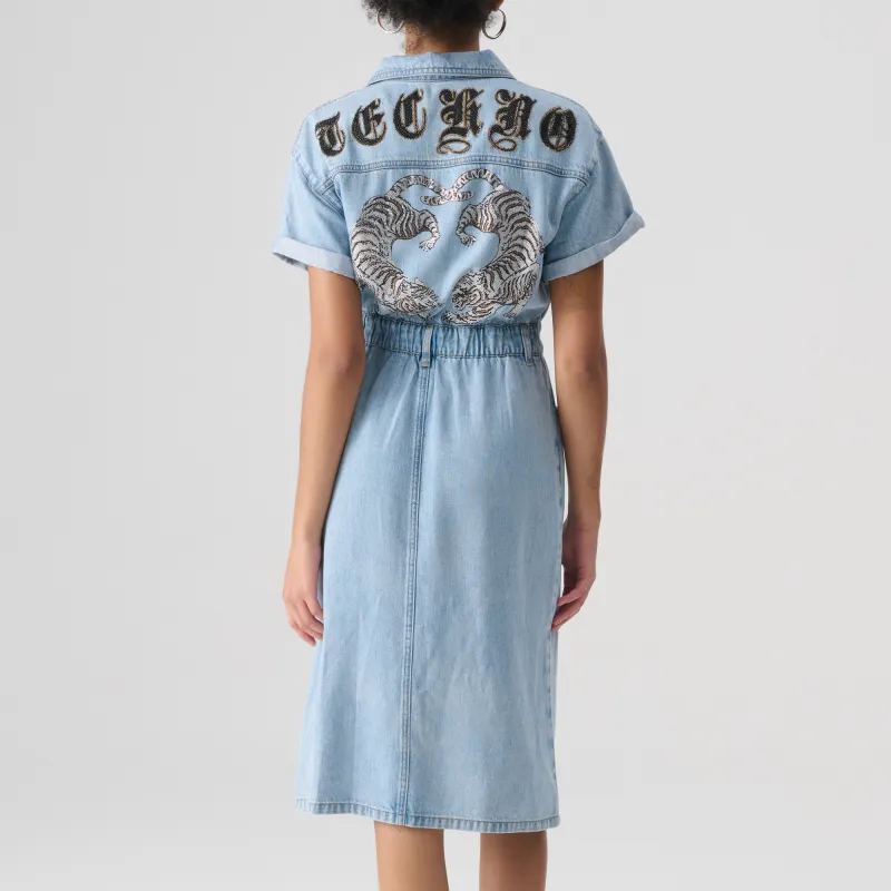 TCH Short Sleeved Dress Women's Denim Blue-5