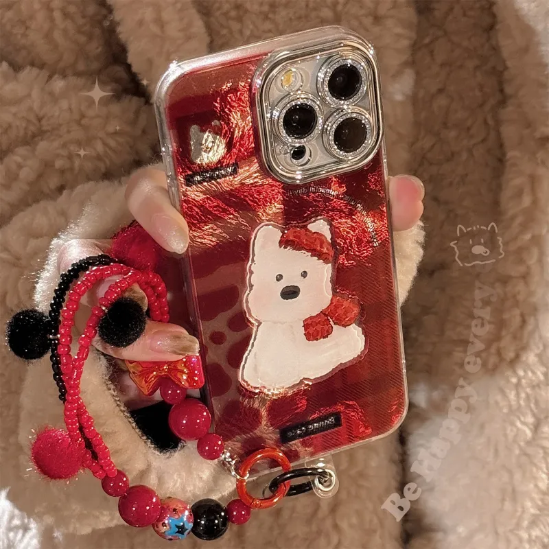 QIZHENG TPU Material Red Plaid Phone Case Compatible With Apple 16 Pro Max/15/14/13/12/11-3