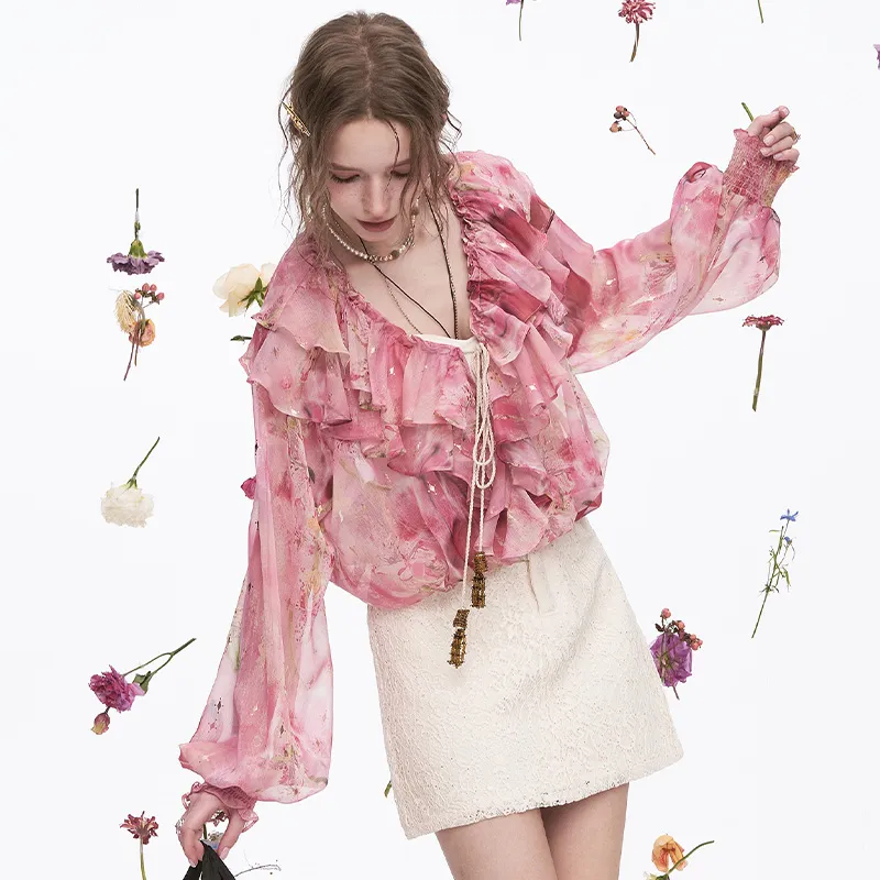 ELF SACK Chiffon Shirt Women's Floral Pink-5