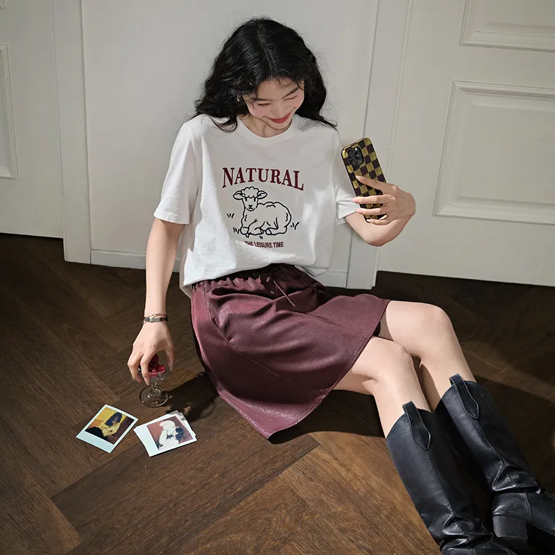 KUOSE Casual Short Skirts Women's Burgundy-5