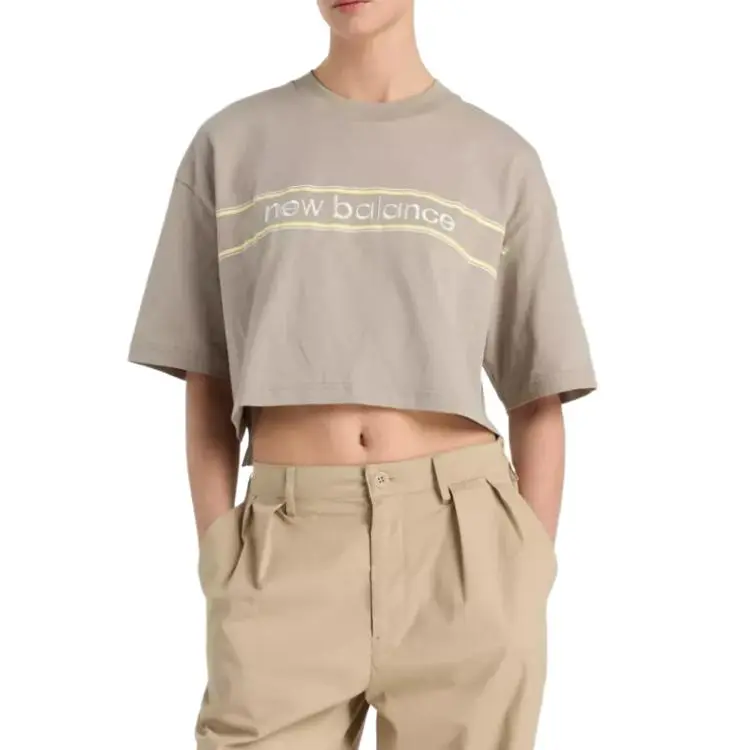 New Balance Athletics Linear Drop Shoulder Sleeve T Shirt Women's Beige-1