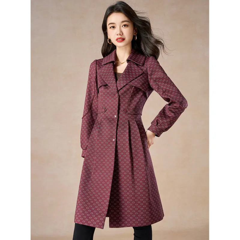 Mylan Spring Fall Trench Coat Slim Fit Women's Fuchsia-4