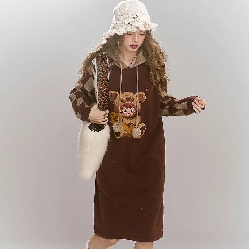 ELF SACK Long Sleeved Dress Women's Vintage Coffee-3