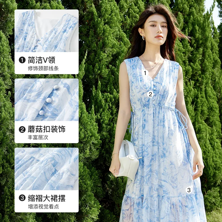 SENTUBILA Sleeveless Dresses Women's Blue Floral-8