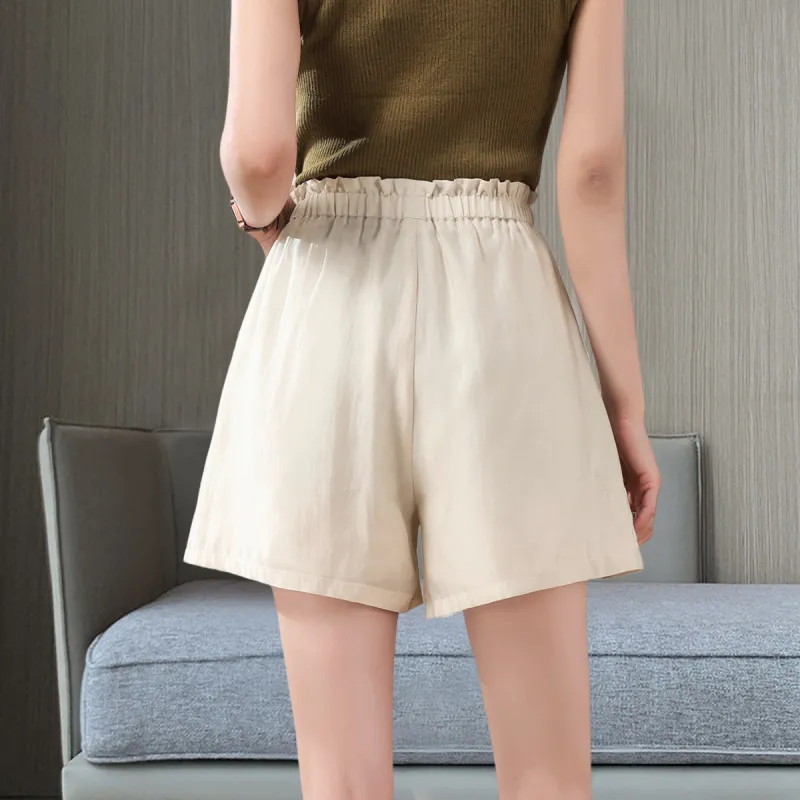 XINFEIYU Casual Shorts Women's Beige Apricot-5