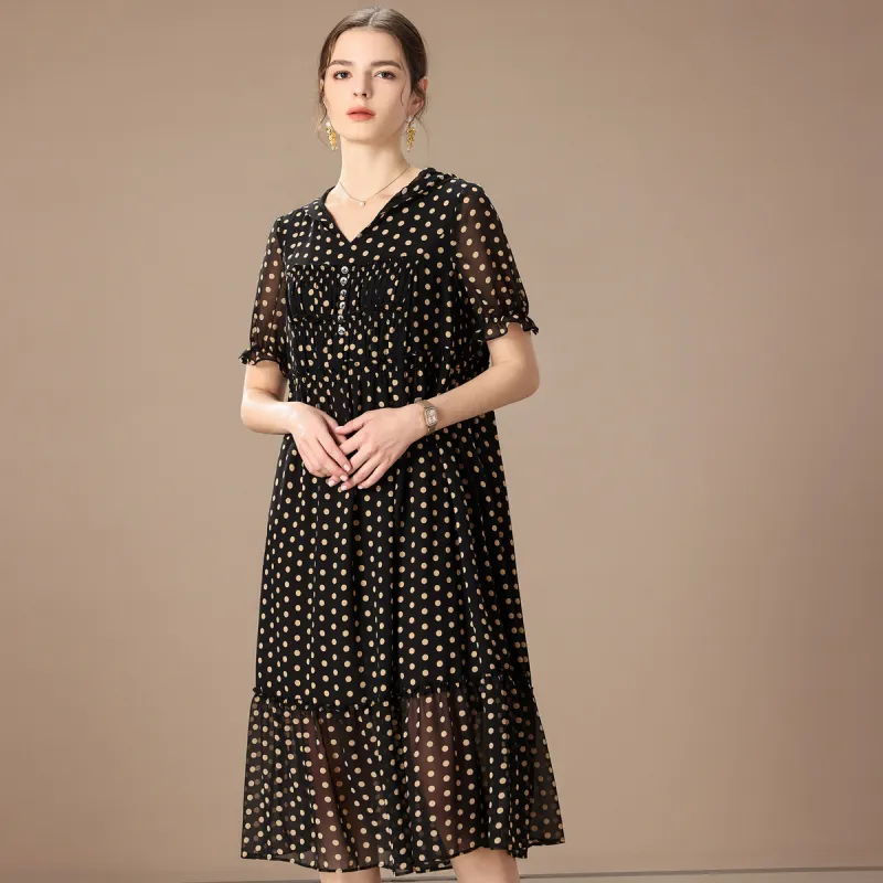 FENHONGMALI Short Sleeved Dress Loose Fit Women's Black-2
