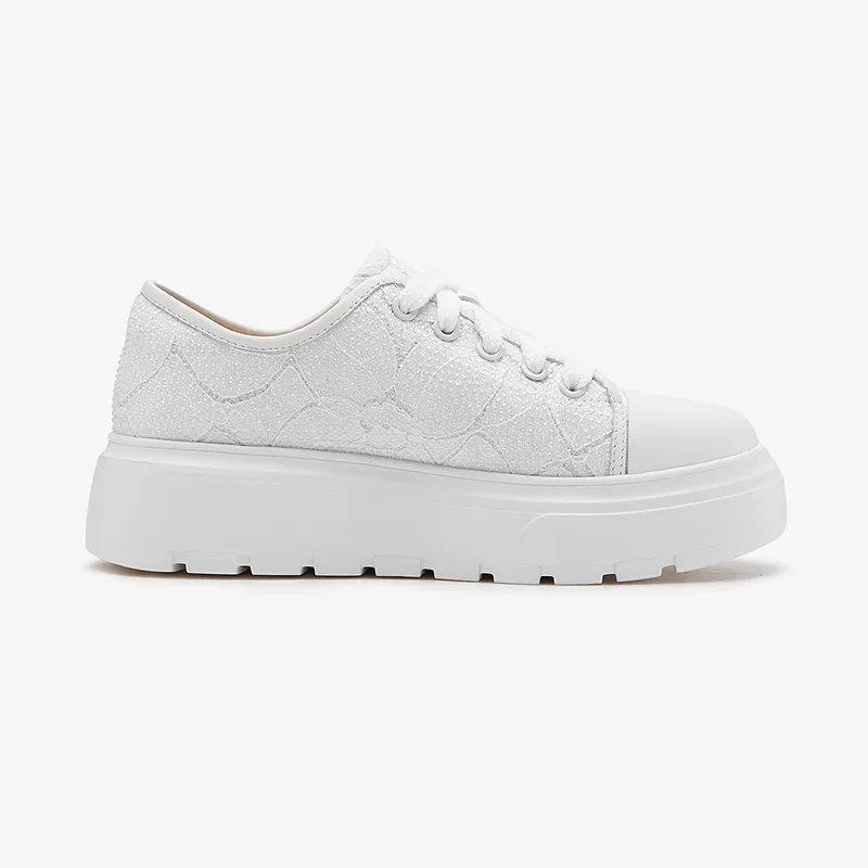Le Saunda Lightweight Height Increasing Low Top Casual Shoes Women's Ecru-3