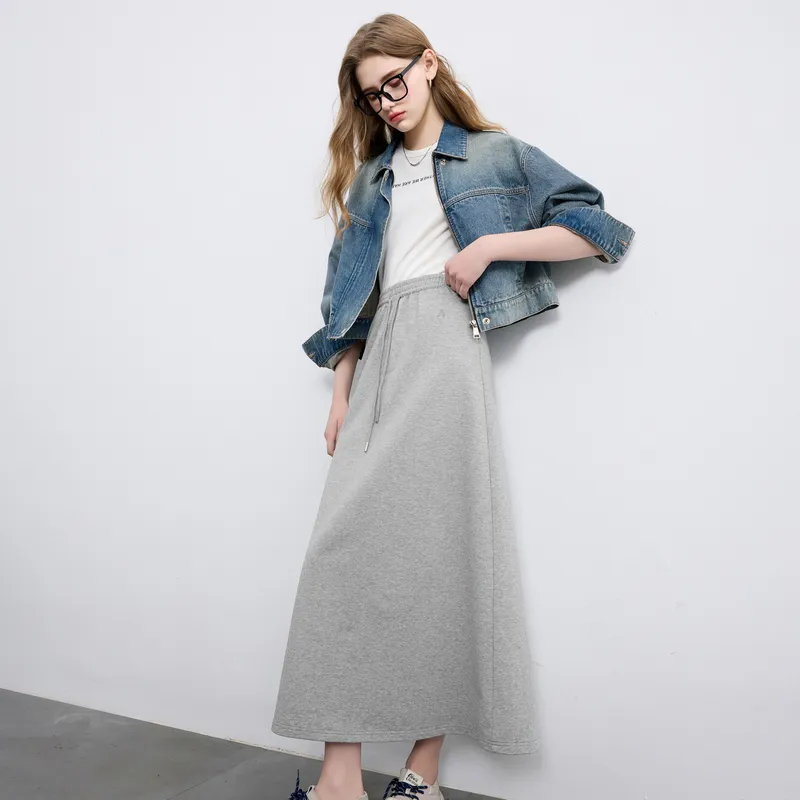 3COLOUR Casual Long Skirt Women's Stone Gray-2