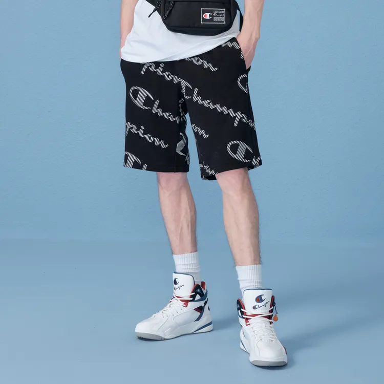 Champion Casual Shorts Europe Version Unisex Black All Over Print-4