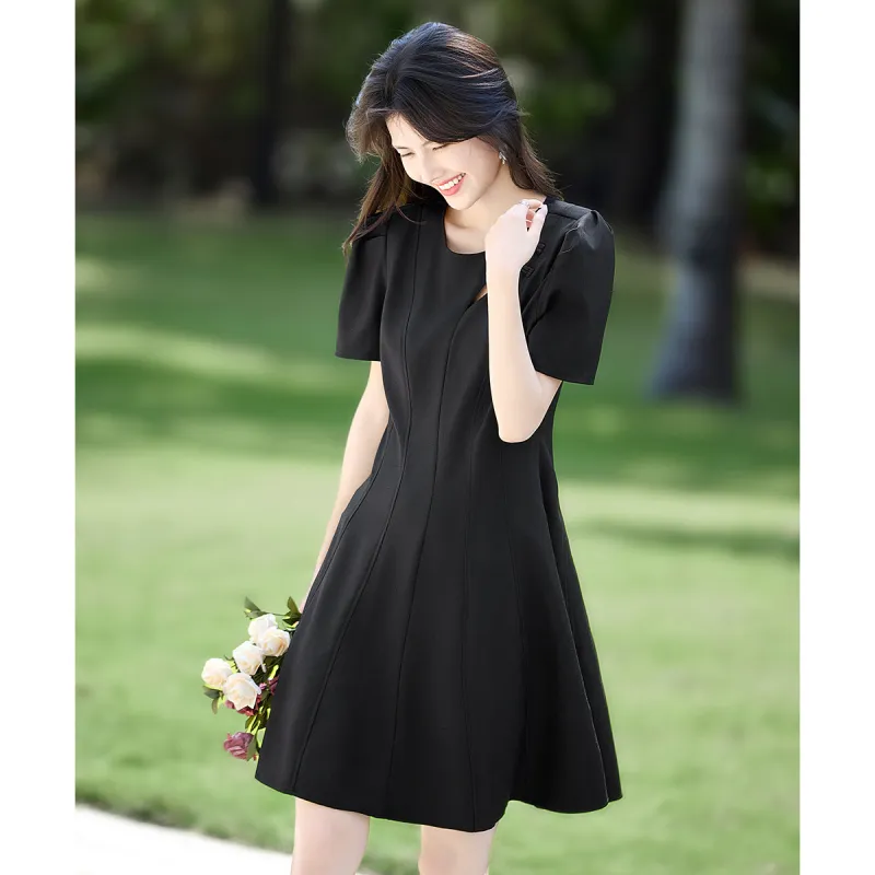 Still Quiet Short Sleeved Dress Women's Black-1