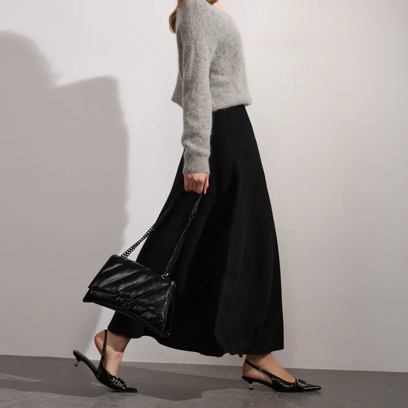 3COLOUR Casual Long Skirt Women's Classic Black-3