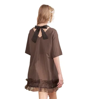 ELF SACK Short Sleeved Dress Women's Strawberry Dark Coffee