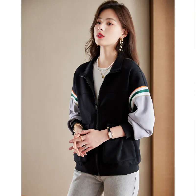 Like The Age Of Water Spring, Fall Velvet feel Coat Loose Fit Women's Black-1