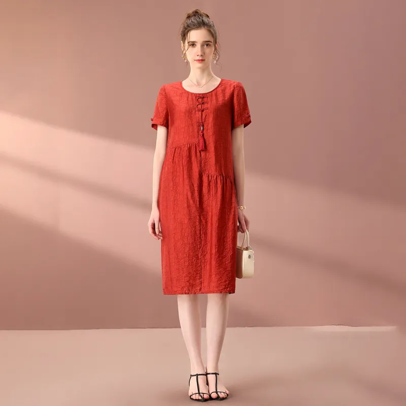 FENHONGMALI Short Sleeved Dresses Women's Red-5