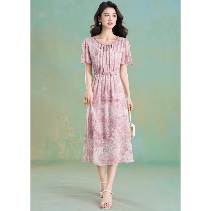 Mylan Summer Short Sleeved Dress Cinched Waist Women's-5