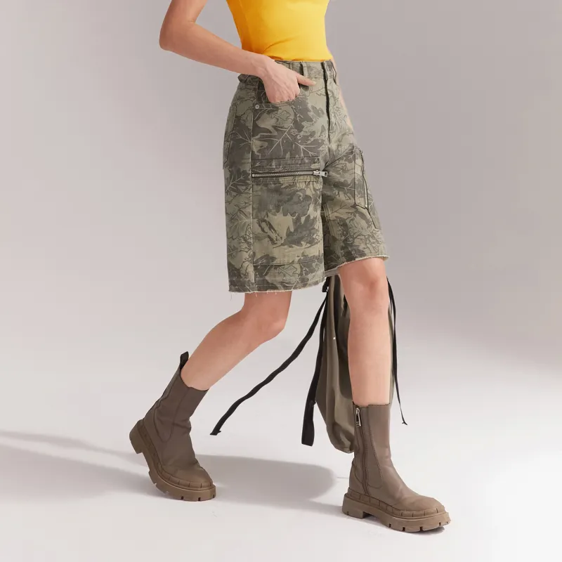 NO ONE ELSE Casual Pants Women's Green Camouflage-2