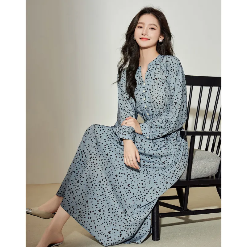Love Elaine Spring Fall Long Sleeved Dress Women's Blue-3