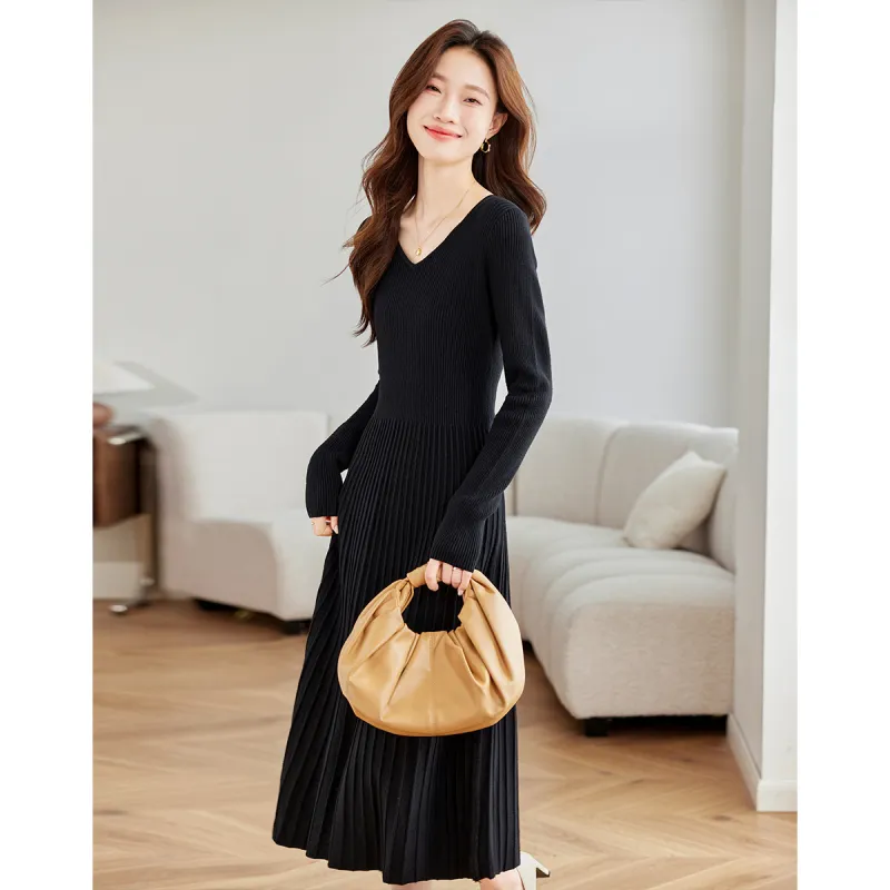 Love Elaine Spring Fall Long Sleeved Dress Women's Black-5