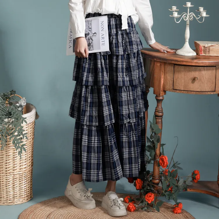 SETIROM Casual Long Skirt Women's Plaid-2