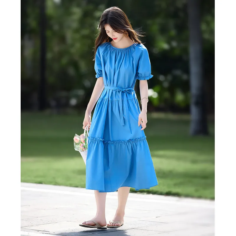 Still Quiet Short Sleeved Dress Women's Peacock Blue-2