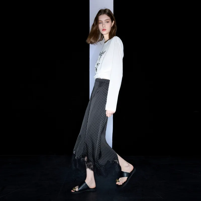 3COLOUR Casual Long Skirt Women's Classic Black-4
