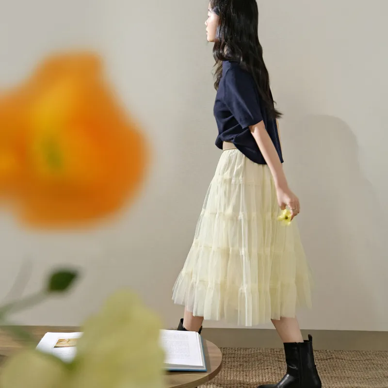 KUOSE Casual Long Skirt Women's Yellow-2