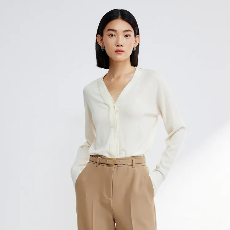 SHUIYUNJIAN Sheep Wool Knitted Fabric Cardigan Women's-2