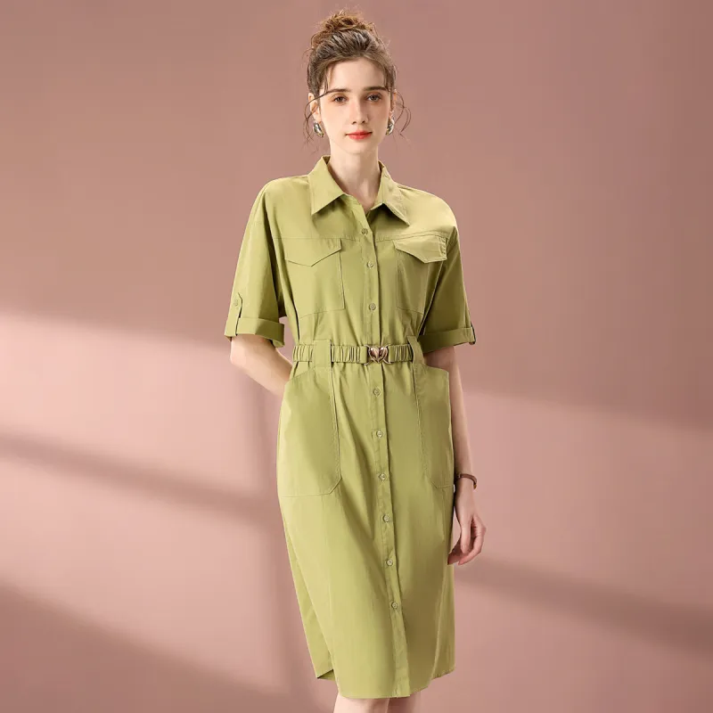 FENHONGMALI Short Sleeved Dresses Women's Green-3