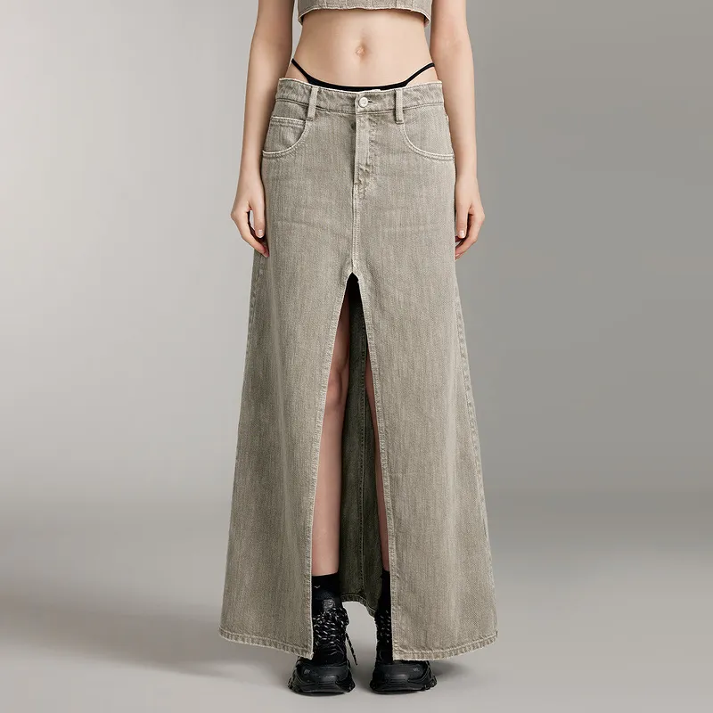 Miss Sixty Denim Long Skirts Women's Gray Green-2
