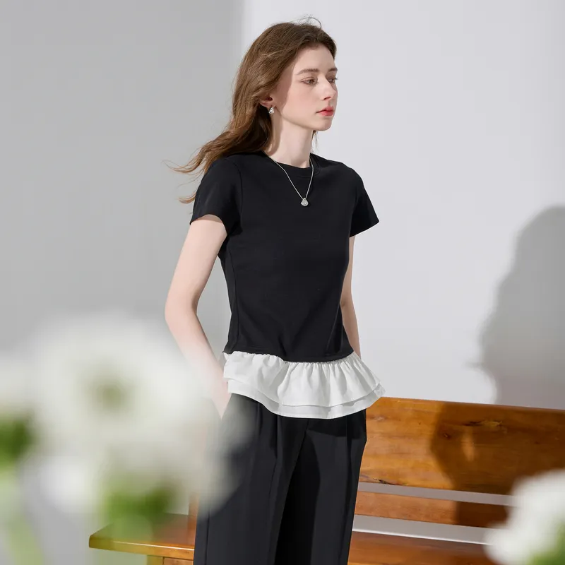 3COLOUR T Shirts Women's Black/White-4