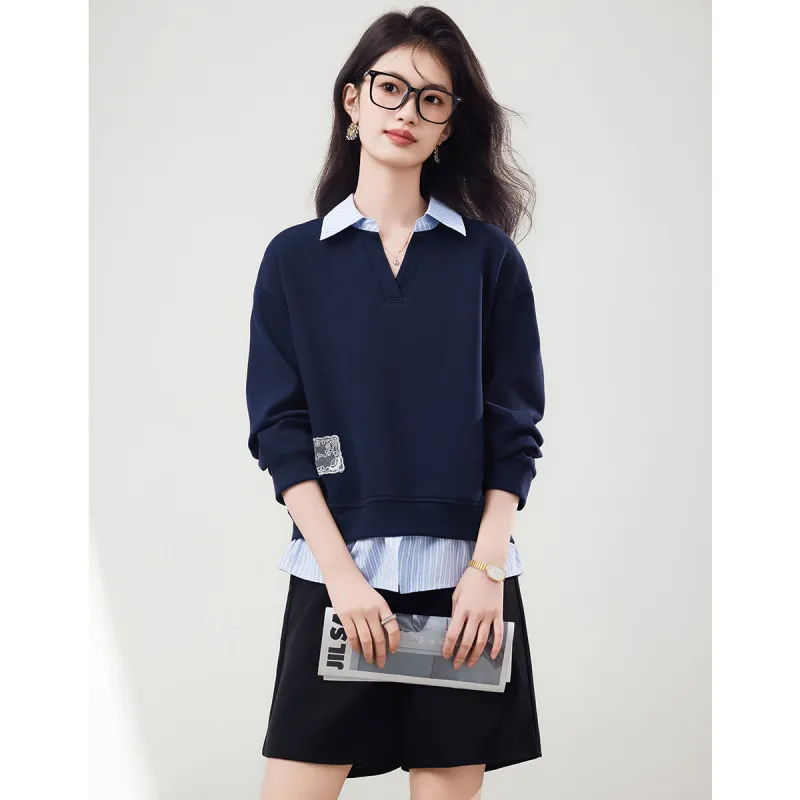 XINFEIYU Sweatshirt Women's Navy Blue-5