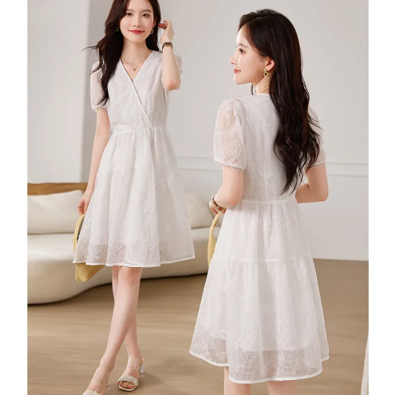 Like The Age Of Water Short Sleeved Dress Women's White-3