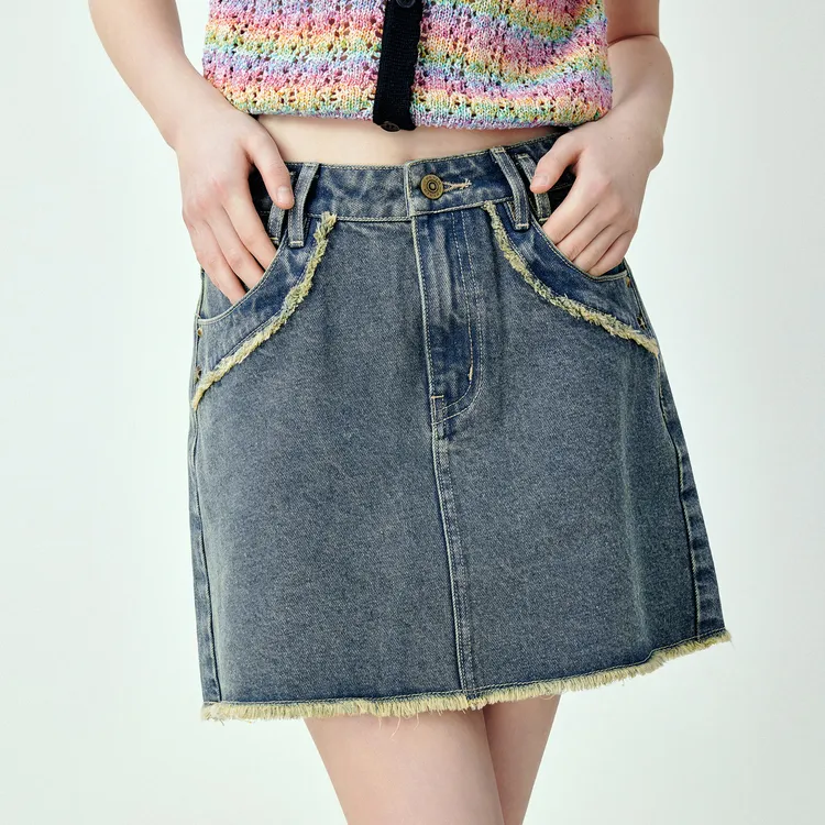 LEDIN Denim Short Skirts Women's Light Denim Blue-4